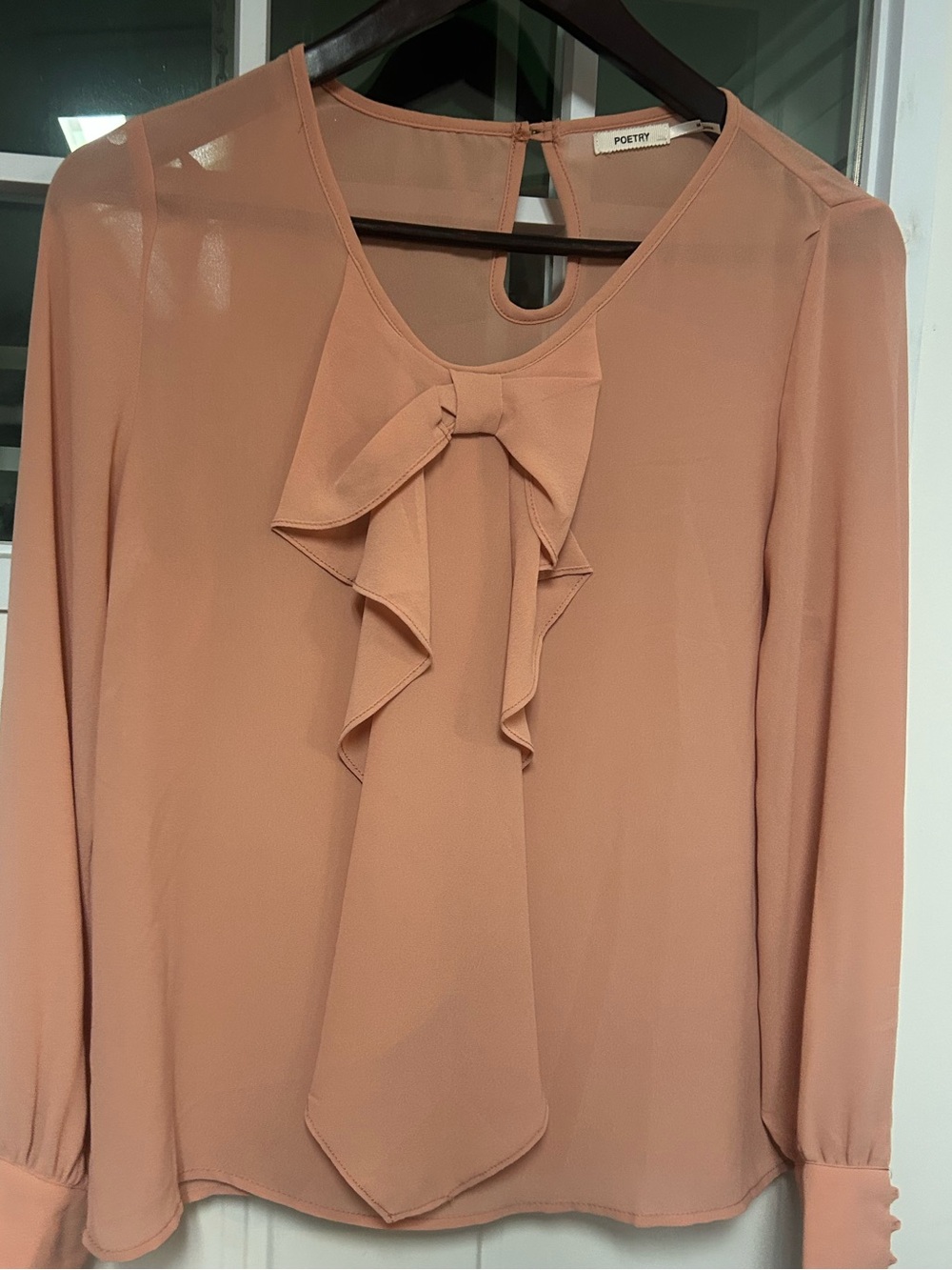 Poetry Blush Peach Long-Sleeve Bow-Front Ruffle Blouse